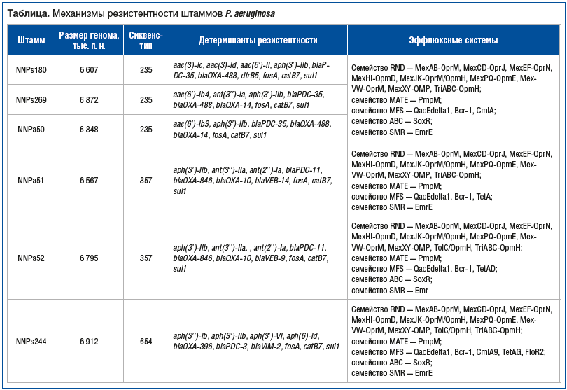 Таблица. Механизмы резистентности штаммов P. aeruginosa