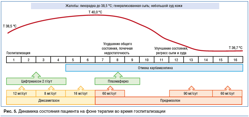 Рис. 5. Динамика состояния пациента на фоне терапии во время госпитализации