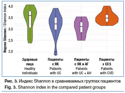 Рис. 3. Индекс Shannon в сравниваемых группах пациентов Fig. 3. Shannon index in the compared patient groups
